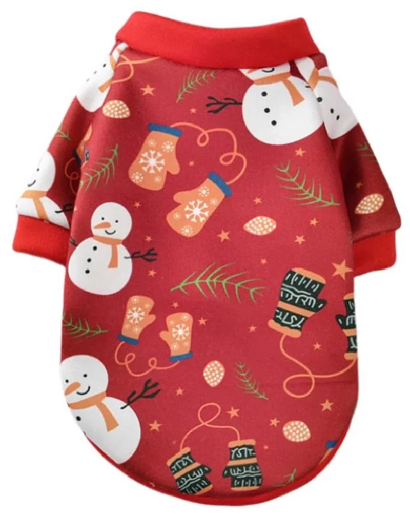 Χριστουγεννιάτικο Φούτερ Σκύλου Denik Snowman Small 25cm Κόκκινο