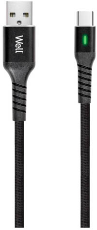 Καλώδιο 3A USB 2.0 σε Type-C Φόρτισης - Data με ένδειξη φόρτισης 1m Μαύρο Well CABLE-USB/USBC-1BK04-