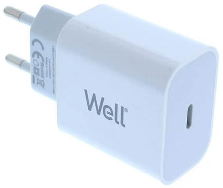 Universal USB-C FastTravel Wall Charger 5VDC/3A (20W) Λευκό Well PSUP-USB-WPD12003WE-WL