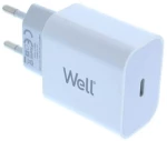 Universal USB-C FastTravel Wall Charger 5VDC/3A (20W) Λευκό Well PSUP-USB-WPD12003WE-WL