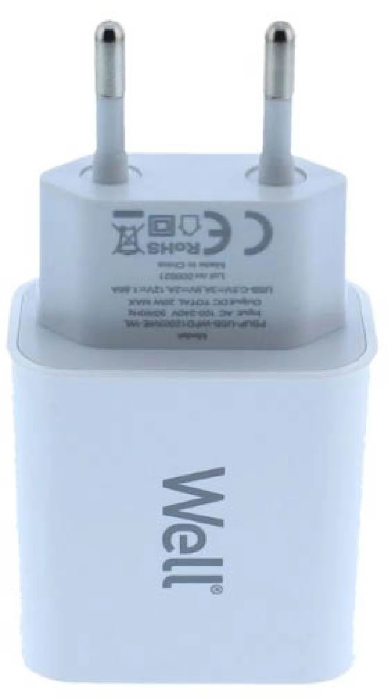 Universal USB-C FastTravel Wall Charger 5VDC/3A (20W) Λευκό Well PSUP-USB-WPD12003WE-WL