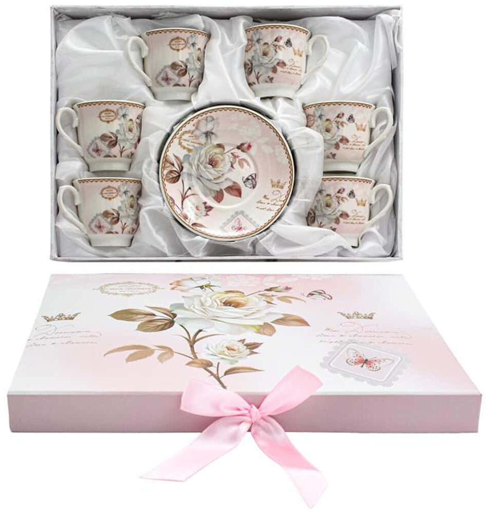 Φλυτζάνια Καφέ Με Πιατάκια Σε Κουτί Δώρου Floral (Σετ 12Τμχ) 374-224-317 6x6cm Multi Κεραμικό