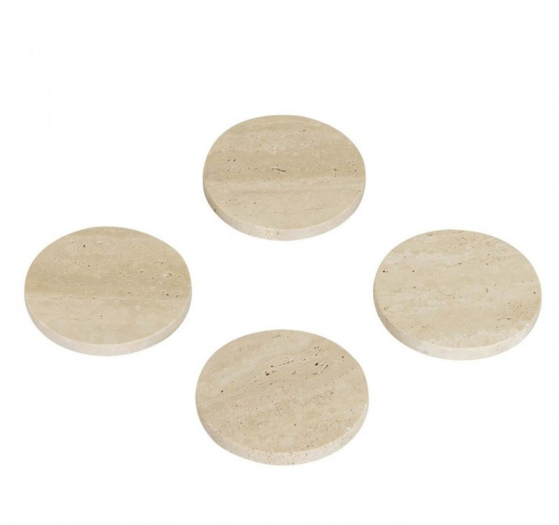 Σουβέρ Travertine (Σετ 4Τμχ) AH-MS74055 Φ10x1cm Beige Andrea House Ασβεστόλιθος