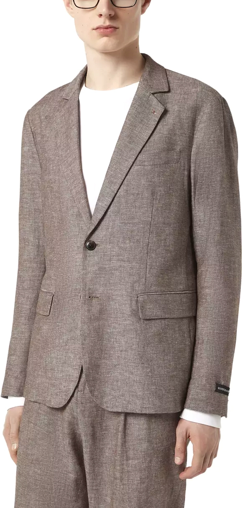SCOTCH n SODA LINEN SINGLE BREASTED BLAZER MEN SCOTCH & SODA ΕΚΡΟΥ- ΚΑΦΕ (179971-210)
