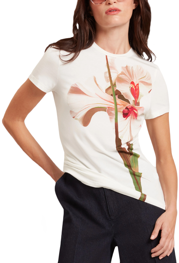 TED BAKER MEELIEE PRINTED SLIM FIT T-SHIRT WOMEN TED BAKER ΕΚΡΟΥ- ΚΑΦΕ- ΚΟΚΚΙΝΟ (280395-NUDE-PINK)