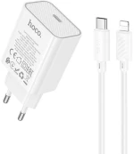 HOCO  C143A Φορτιστής Ταξιδιού Γρήγορης Φόρτισης USB-C & Καλώδιο Type-C σε Lightning (20W) (Λευκό)
