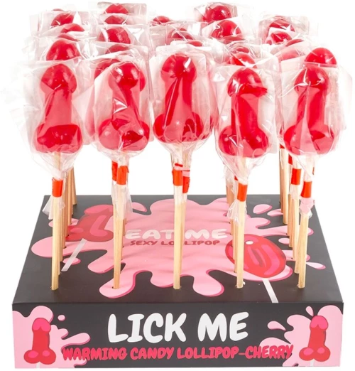 SECRETPLAY - CHERRY CANDY PENIS LOLLIPOP DISPLAY WITH SPICY HEAT EFFECT (40 UNITS)