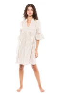 Γυναικείο Beachwear Pink Label - Λευκό Ριγέ - Κοντό καφτάνι - Cotton