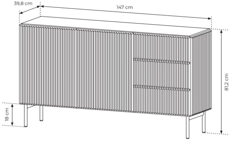 Μπουφές Muti με συρτάρια Λευκό Kazmir 147x81x40cm