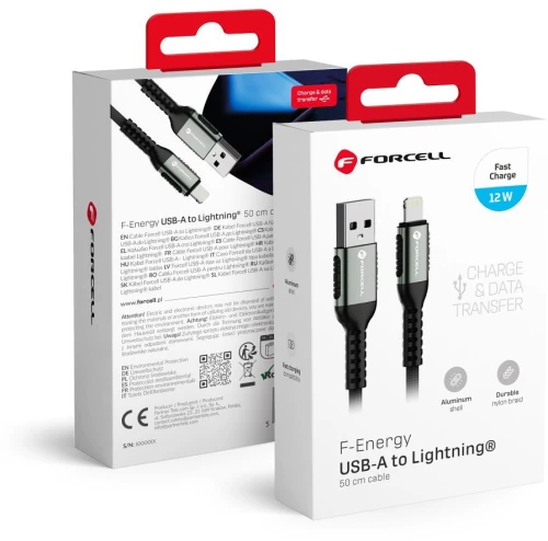 FORCELL F-ENERGY C257 cable USB A to Lightning 2,4A 12W Cafule 0,5 m black
