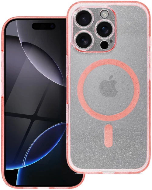 CLEAR MAG COVER case compatible with MagSafe for SAMSUNG S25 pink glitter