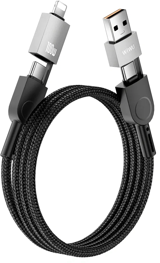 WiWU - Raptor series data cable Wi-C051 4in1 Fast Charging USB A/USB C to C+L 100W 1,2m - black