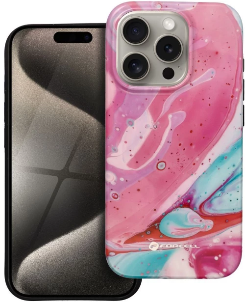 FORCELL F-PROTECT Mirage, Military Drop-Tested case compatible with MagSafe for IPHONE 15 PRO pink marble
