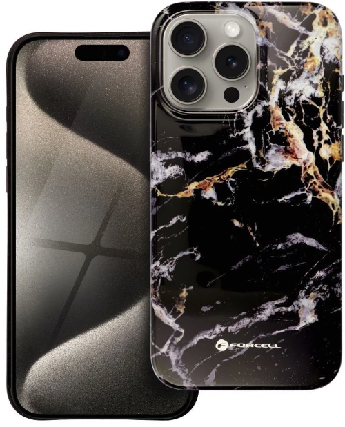 FORCELL F-PROTECT Mirage, Military Drop-Tested case compatible with MagSafe for IPHONE 15 PRO MAX black marble