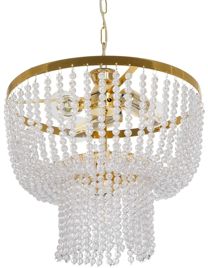 203-0028 GloboStar®  CRYSTAL 203-0028 Κλασικό Κρεμαστό Φωτιστικό Κρύσταλλα Τρίφωτο 3 x E27 IP20 Χρυσό Μέταλλο με Διάφανο Κρύσταλλο - Μ41 x Π41 x Υ40cm