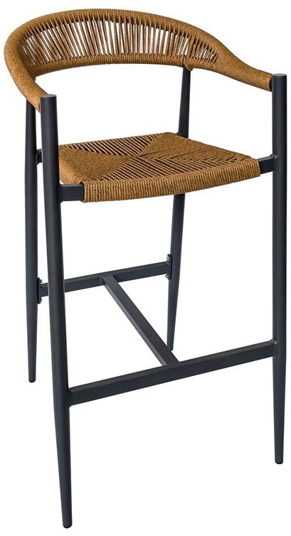 WOODWELL Ε6720,1MADY Σκαμπό Bar, ALU Ανθρακί, Rope Wicker Φυσικό 56x58x105cm Ε6720,1