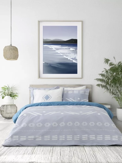 Σετ Σεντόνια Raiza Γκρι, Μπλε Υπέρδιπλα (2 x 240x260 + 2 Μαξιλαροθήκες 52x72)