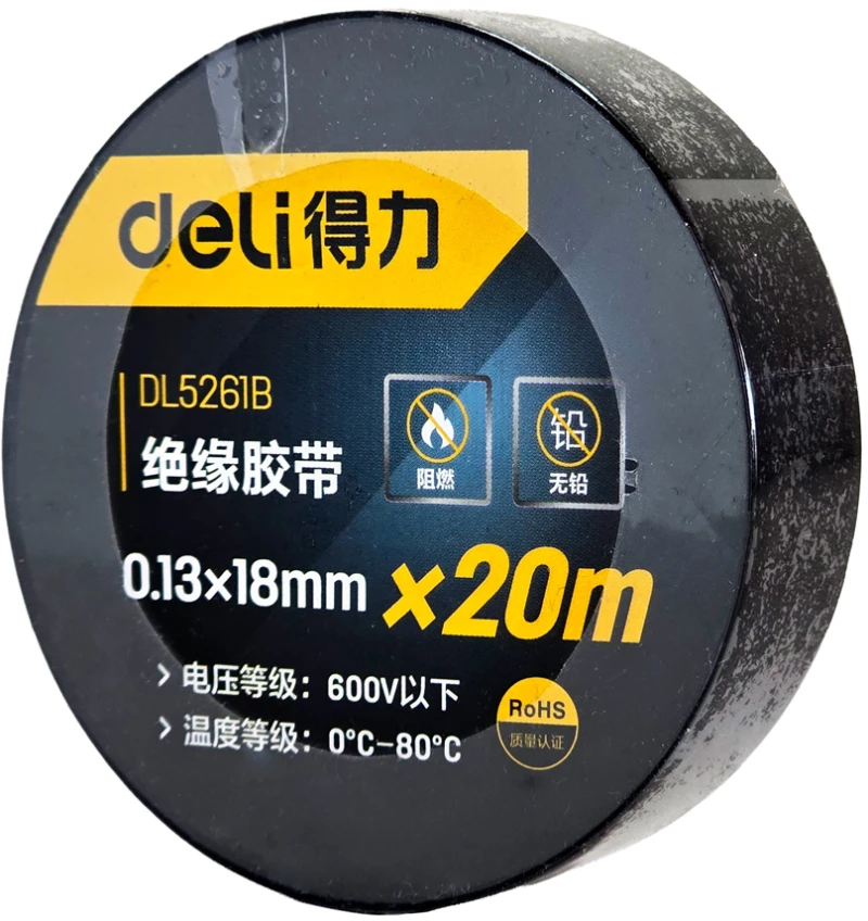 DELI μονωτική ταινία υψηλής αντοχής DL5261B, 18mm x 20m, μαύρη