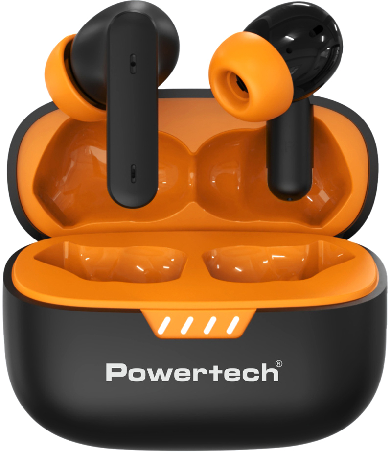 POWERTECH earphones με θήκη φόρτισης PT-1431, True Wireless, 40/400mAh, ANC & ENC, μαύρα