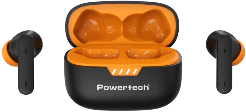 POWERTECH earphones με θήκη φόρτισης PT-1431, True Wireless, 40/400mAh, ANC & ENC, μαύρα