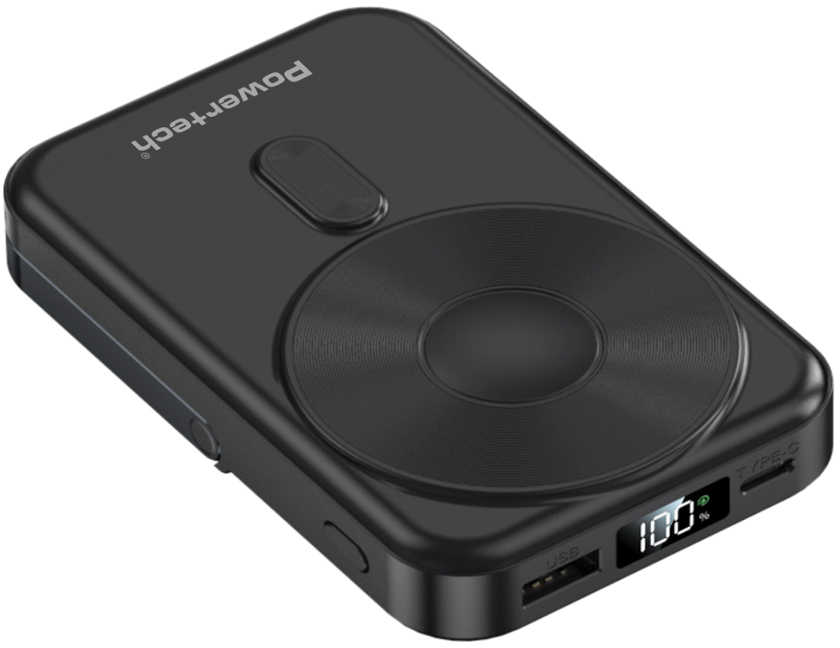 POWERTECH power bank με οθόνη PT-1416, 10000mah, magnetic wireless, 22.5W, μαύρο