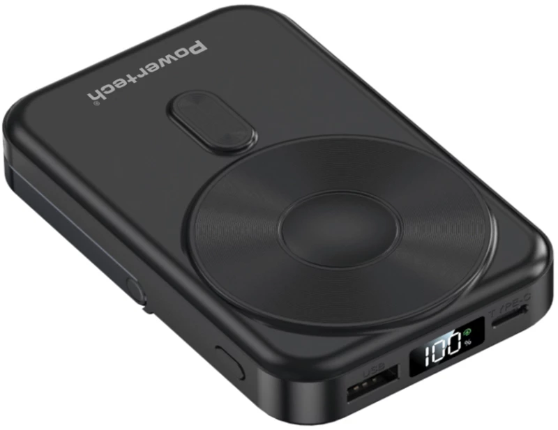POWERTECH power bank με οθόνη PT-1416, 10000mah, magnetic wireless, 22.5W, μαύρο