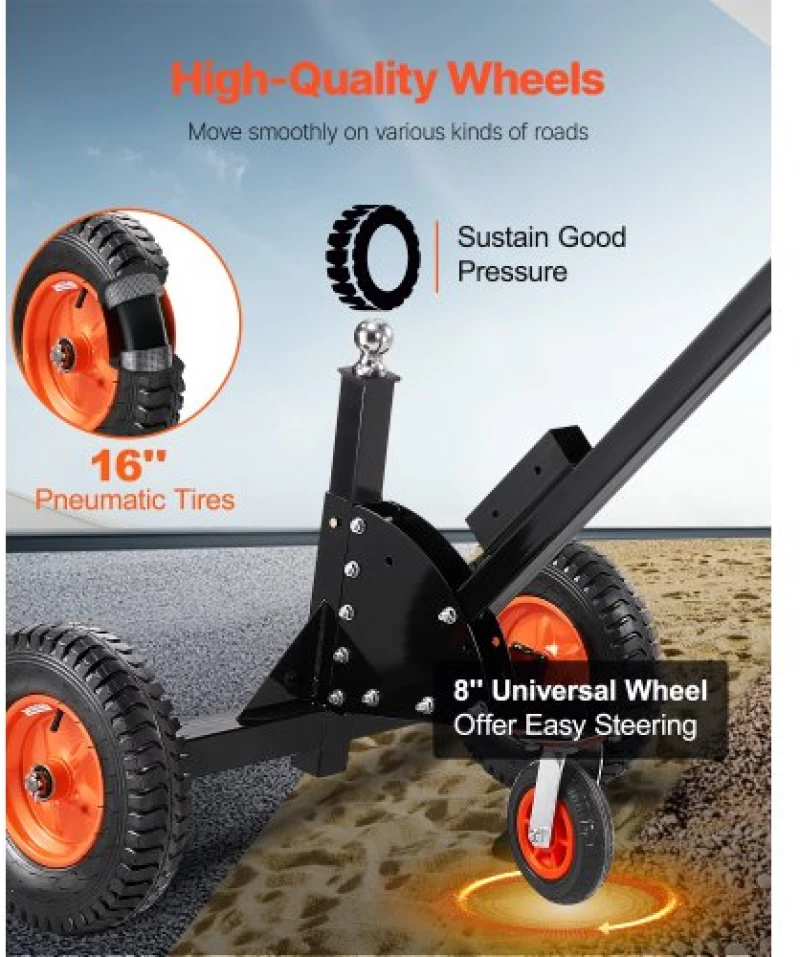 1500lbs 2-in-1 Trailer Dolly 22 and 26 in Adjustable Height 2in Ball with Caster