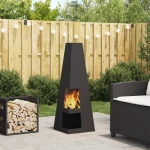 vidaXL Σόμπα Ξύλου με Αποθήκη Ξύλων, Μαύρη, 35 x 35 x 100 εκ., Ατσάλι