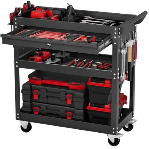 VEVOR 4-Tier Tool Cart on Wheels 350 lb Rolling Work Cart with Drawer & Pegboard