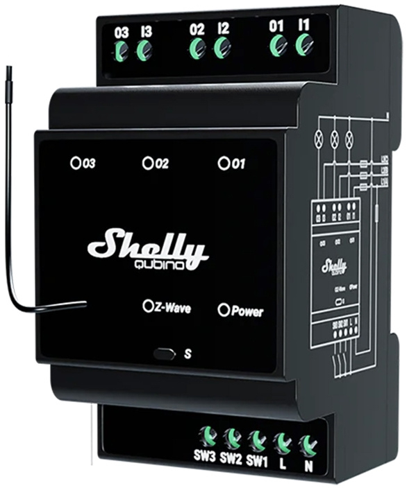 Shelly Qubino Wave Pro 3 Z-Wave 3 καναλιών ρελέ ράγας DIN