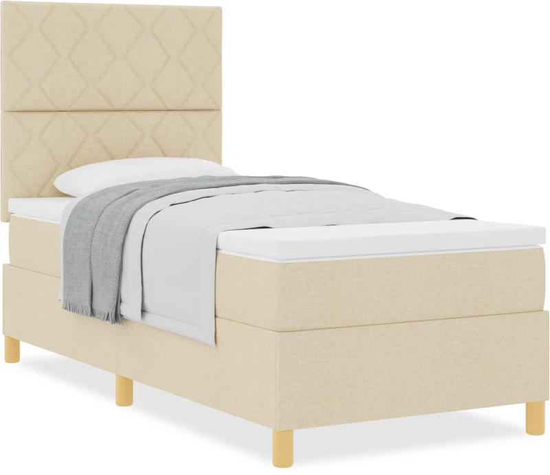 vidaXL Box Spring Bed με Στρώμα Κρεμ 100x200 εκ. Υφασμα