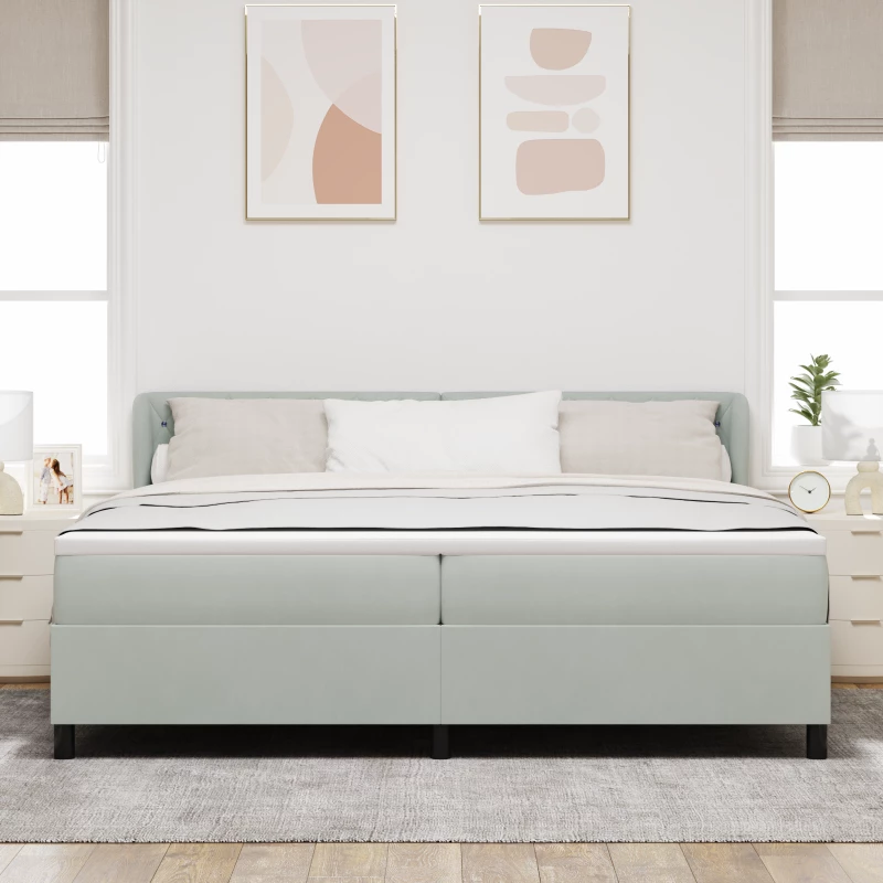 Κρεβάτι Box Spring με Στρώμα vidaXL Ανοιχτό Γκρι 200x200 εκ. Βελούδο