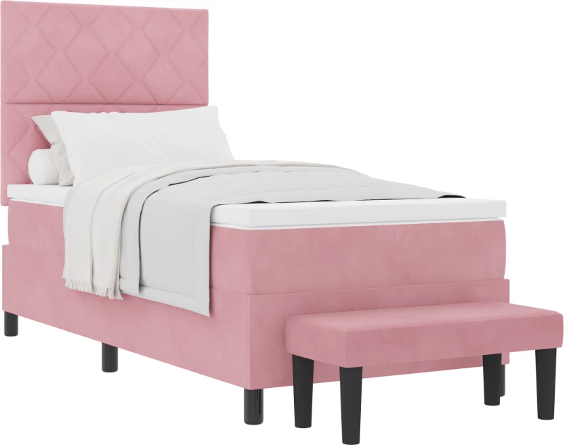 vidaXL Ροζ Κρεβάτι Box Spring με Στρώμα & Πάγκο 90x190 εκ. Βελούδο