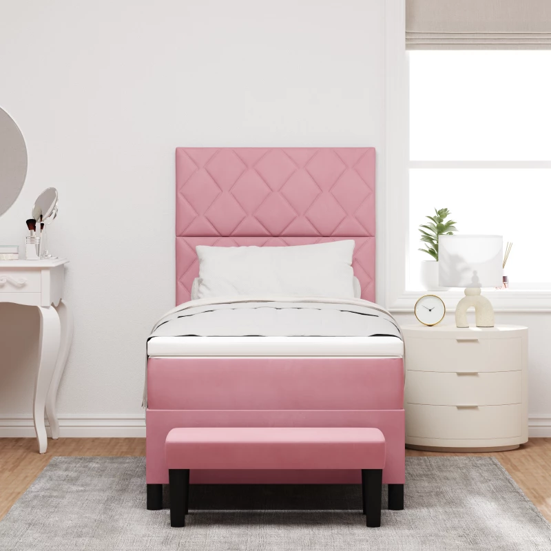 vidaXL Ροζ Κρεβάτι Box Spring με Στρώμα & Πάγκο 90x190 εκ. Βελούδο