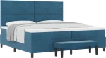 vidaXL Κρεβάτι Box Spring με Στρώμα & Πάγκο Σκούρο Μπλε 200x200 εκ. Βελούδο