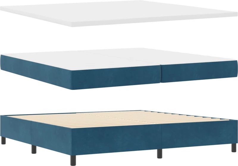 vidaXL Κρεβάτι Box Spring με Στρώμα & Πάγκο Σκούρο Μπλε 200x200 εκ. Βελούδο