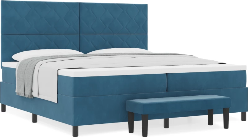 vidaXL Κρεβάτι Box Spring με Στρώμα & Πάγκο Σκούρο Μπλε 200x200 εκ. Βελούδο
