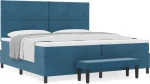 vidaXL Κρεβάτι Box Spring με Στρώμα & Πάγκο Σκούρο Μπλε 200x200 εκ. Βελούδο