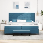 vidaXL Κρεβάτι Box Spring με Στρώμα & Πάγκο Σκούρο Μπλε 200x200 εκ. Βελούδο