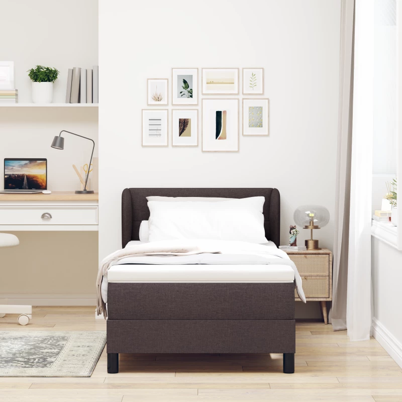 vidaXL Κρεβάτι Box Spring με Στρώμα Σκούρο Καφέ 100x200 εκ Υφασμα