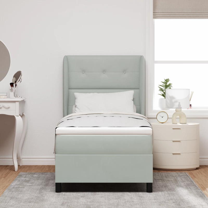 κρεβάτι box spring με στρώμα vidaXL ανοιχτό γκρι 90x190 εκ βελούδο