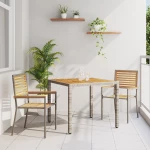 vidaXL 3 τεμαχίων Σετ Τραπεζαρίας Κήπου Γκρι Πολυ Ρατάν Ακακία
