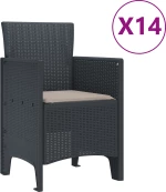 vidaXL Σετ 15 Τεμαχίων Κήπου με Μαξιλάρια Ανθρακί Συνθετικό Ρατάν