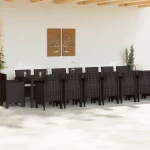Σετ Τραπεζαρίας Kήπου 17 Τεμαχίων με Μαξιλάρια Καφέ Συνθετικό Ρατάν