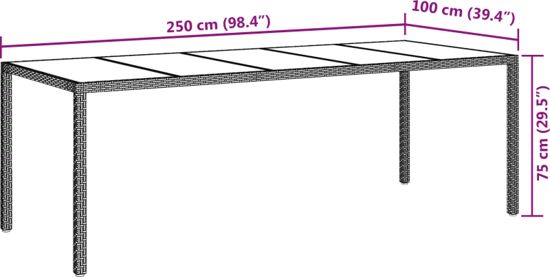 vidaXL Τραπέζι Εστίασης Κήπου Μπεζ 250x100x75 εκ. Πολυ Ρατάν