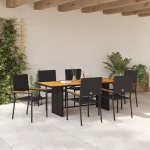 Σετ Τραπεζαρίας Κήπου 7 Τεμαχίων vidaXL Μαύρο Πολυ Ράτα