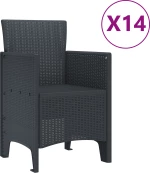 vidaXL 15 Κομμάτι Σετ Τραπεζαρίας Κήπου Ανθρακί Πολυ Ρατάν