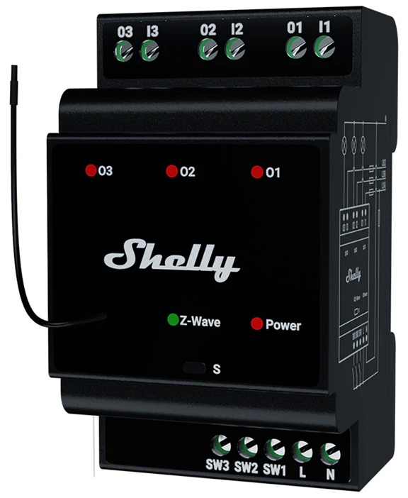 Shelly Qubino Wave Pro 3 Z-Wave 3 καναλιών ρελέ ράγας DIN