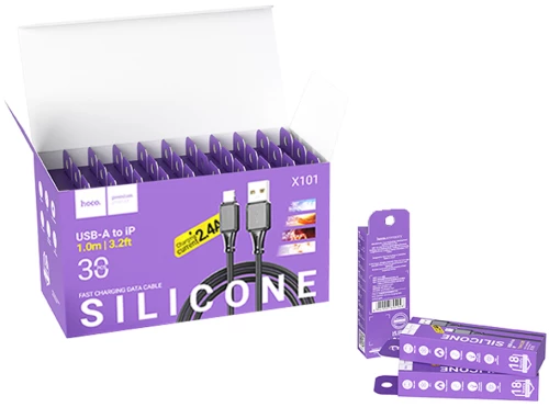 Καλώδιο Σύνδεσης Hoco X101 Silicon Assistant USB-A σε Lightning Fast Charging 2.4A Μαύρο 1m Σετ 30 τμχ