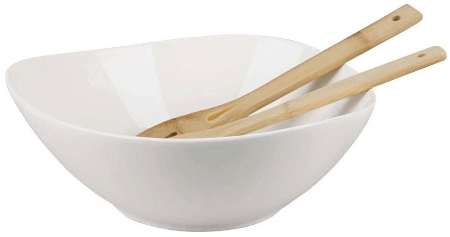 Σαλατιέρα Πορσελάνινη Με Κουτάλες Bamboo Trio (Σετ 3Τμχ) 26.000.903 28,4x11cm White Cryspo Trio Large Πορσελάνη,Bamboo